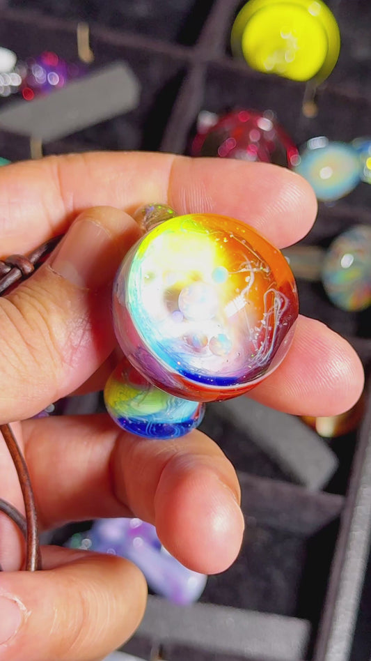 Large Rainbow Opal Galaxy UV Scribble Mushroom Pendant
