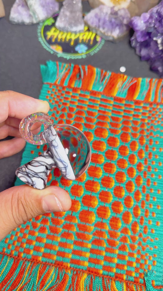 Large Black & White Opal Galaxy UV Scribble Mushroom Pendant