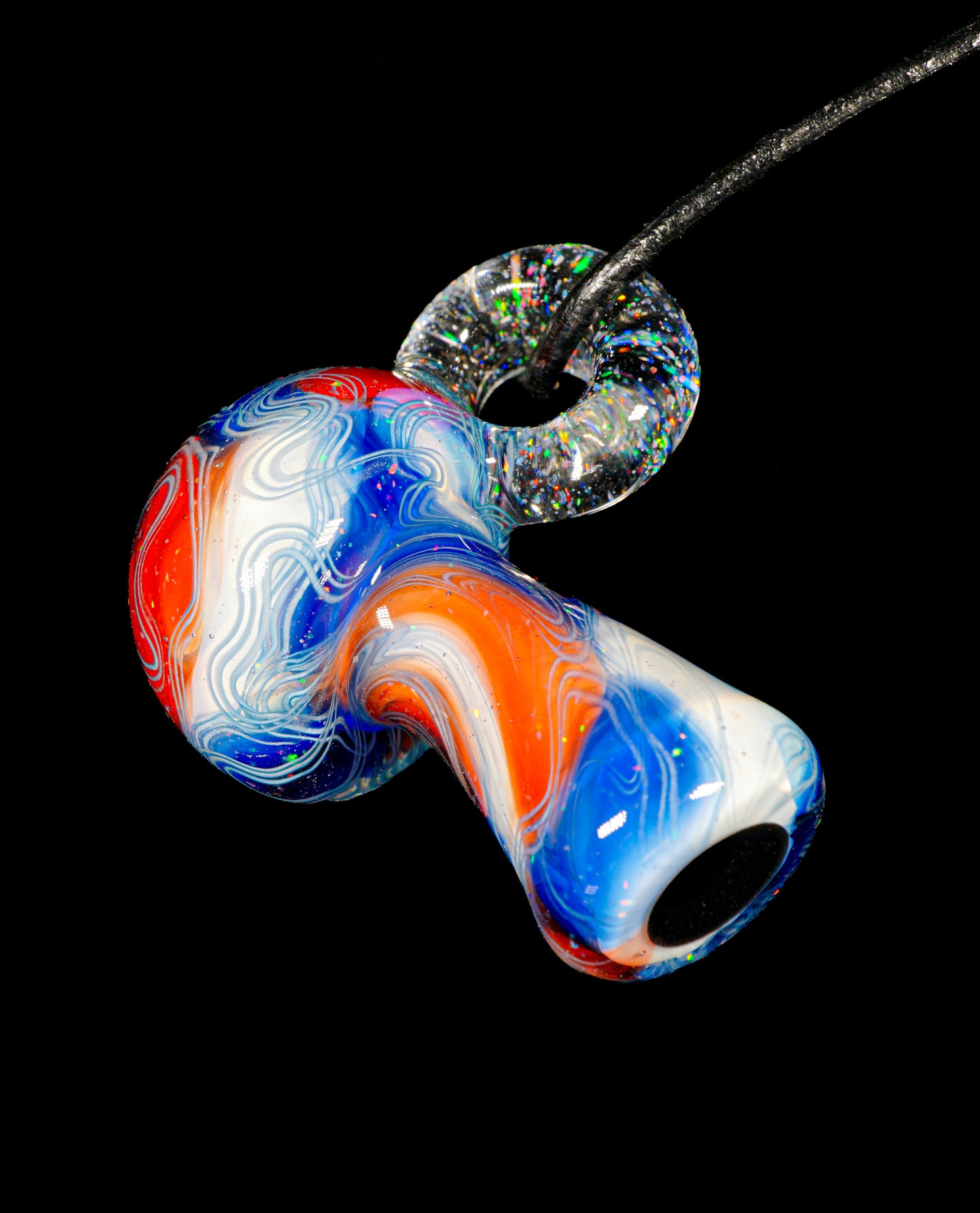 Red and Blue Crushed Opal UV Scribble Mushroom Pendant
