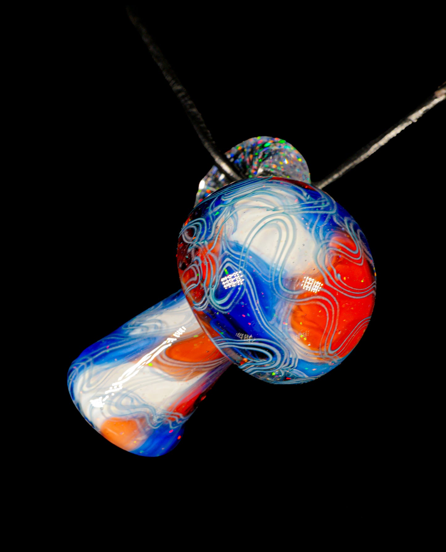 Red and Blue Crushed Opal UV Scribble Mushroom Pendant