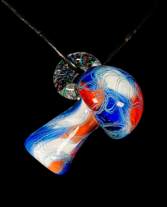 Red and Blue Crushed Opal UV Scribble Mushroom Pendant