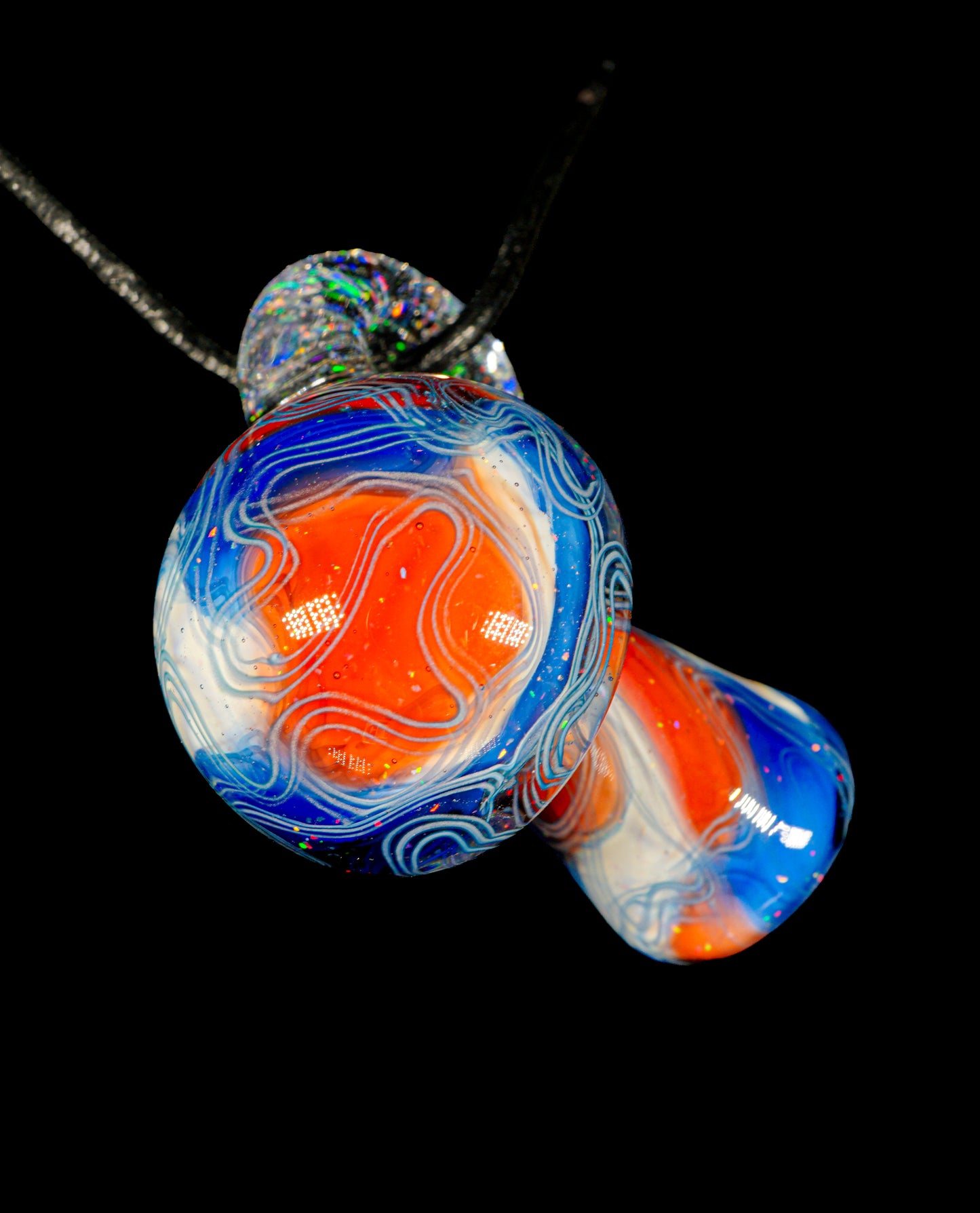 Red and Blue Crushed Opal UV Scribble Mushroom Pendant