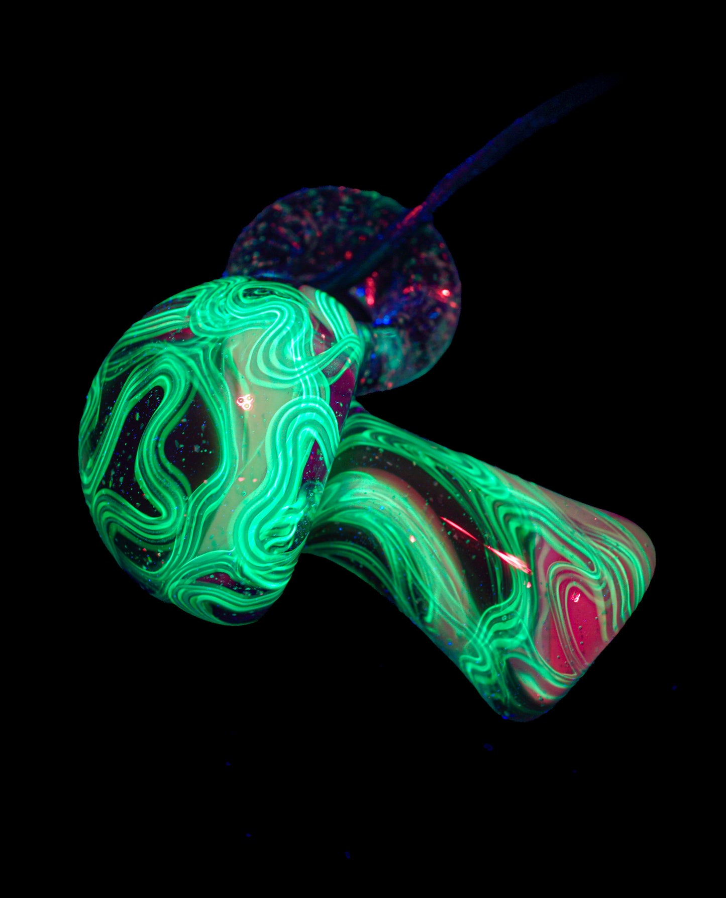 Red and Blue Crushed Opal UV Scribble Mushroom Pendant