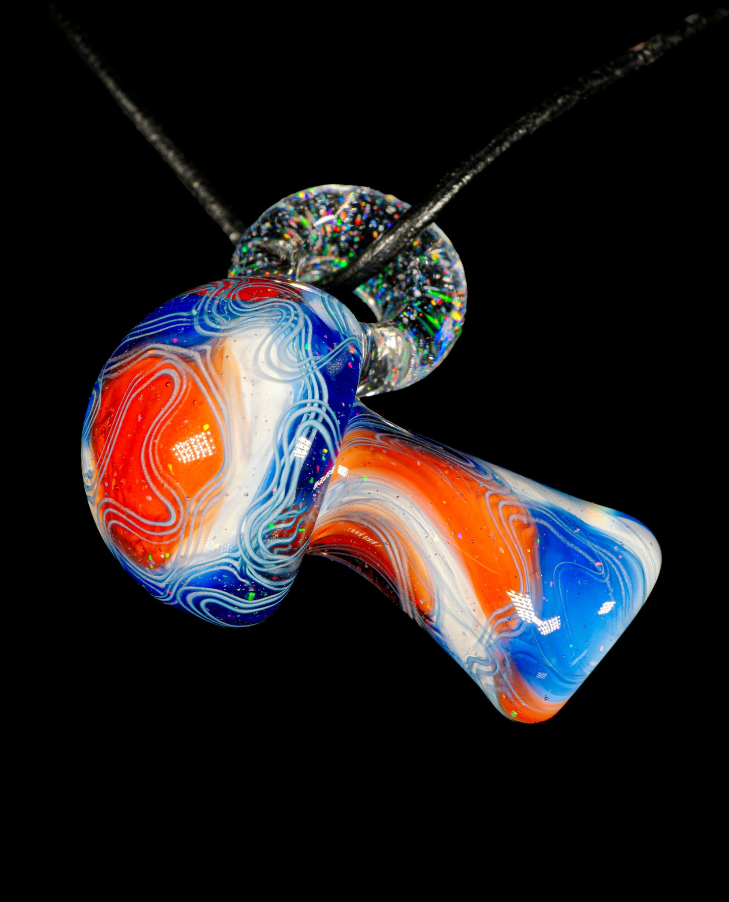 Red and Blue Crushed Opal UV Scribble Mushroom Pendant