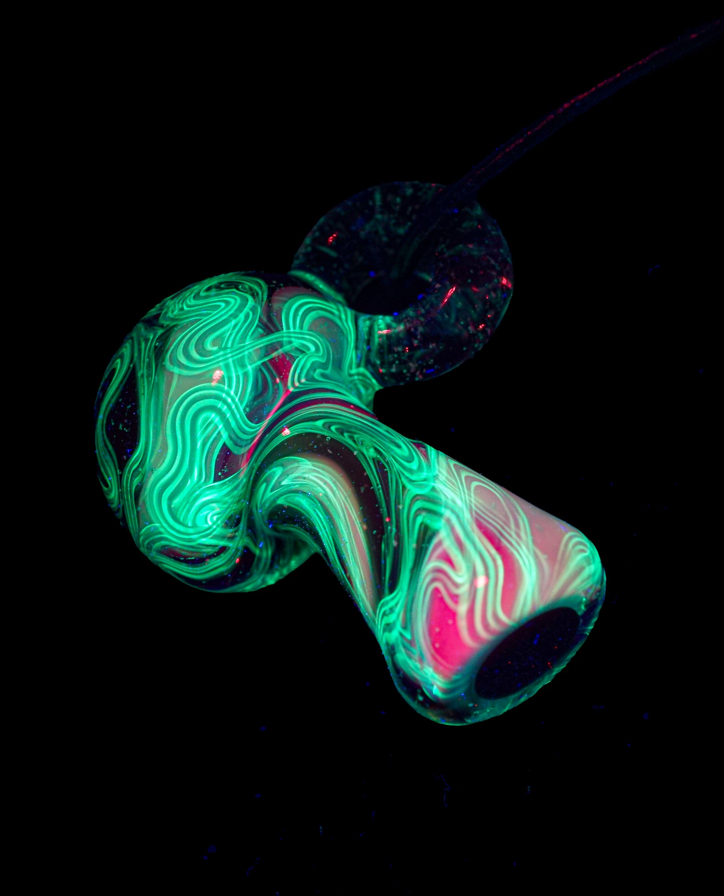 Red and Blue Crushed Opal UV Scribble Mushroom Pendant