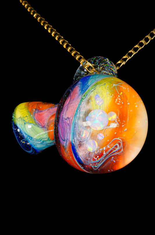 Rainbow Opal Galaxy UV Scribble Mega Mushroom Pendant
