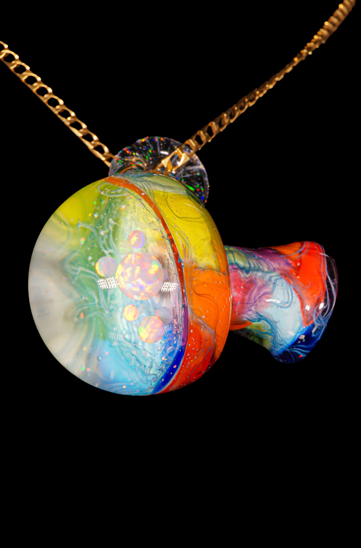Rainbow Opal Galaxy UV Scribble Mega Mushroom Pendant