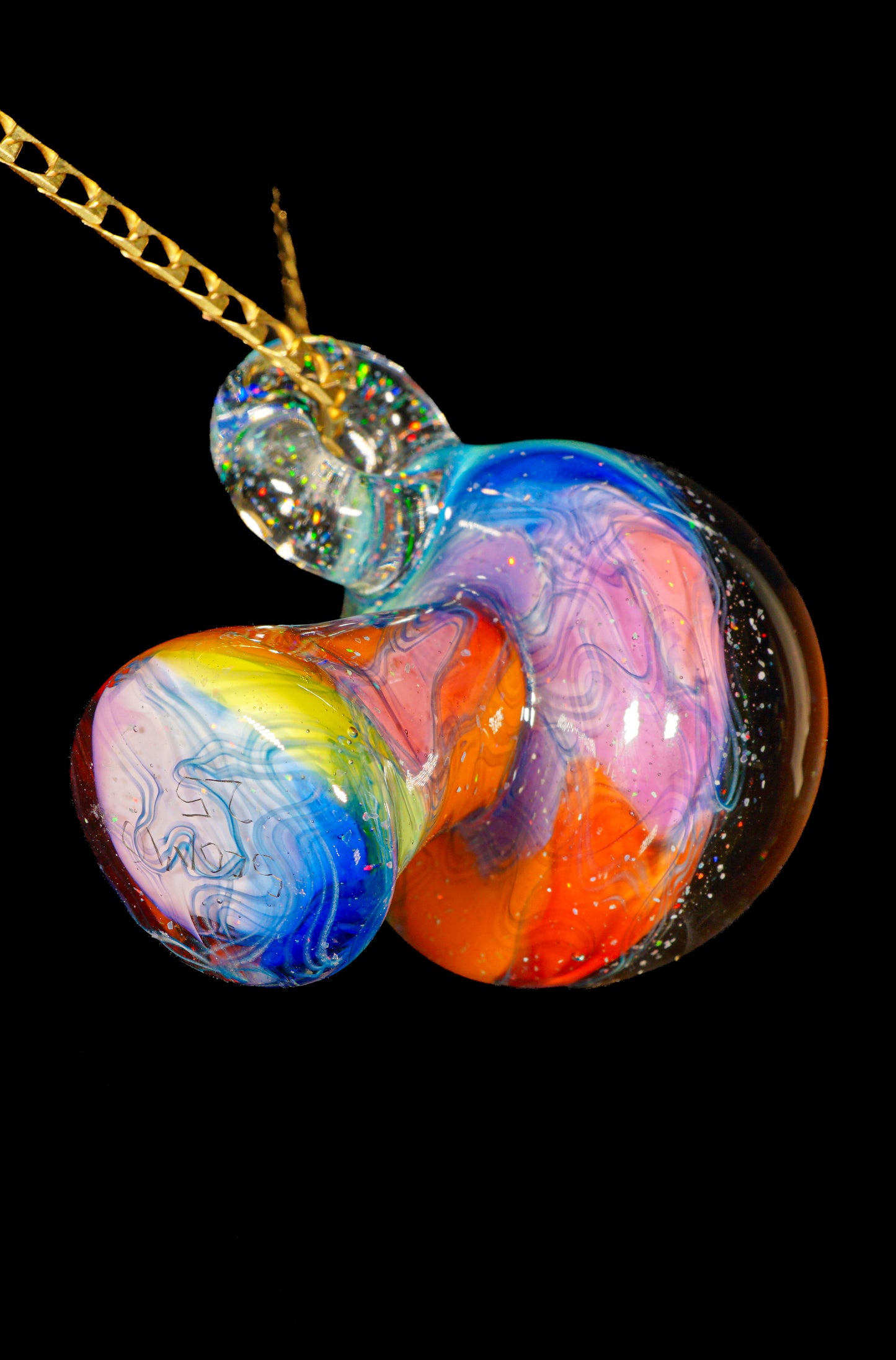 Rainbow Opal Galaxy UV Scribble Mega Mushroom Pendant