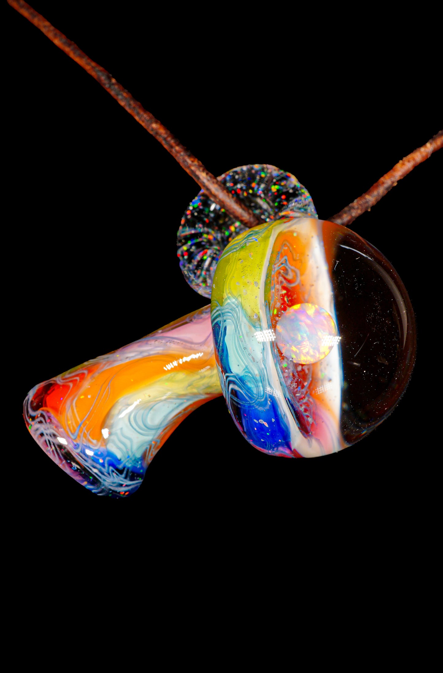 Rainbow Single Opal UV Scribble Mushroom Pendant