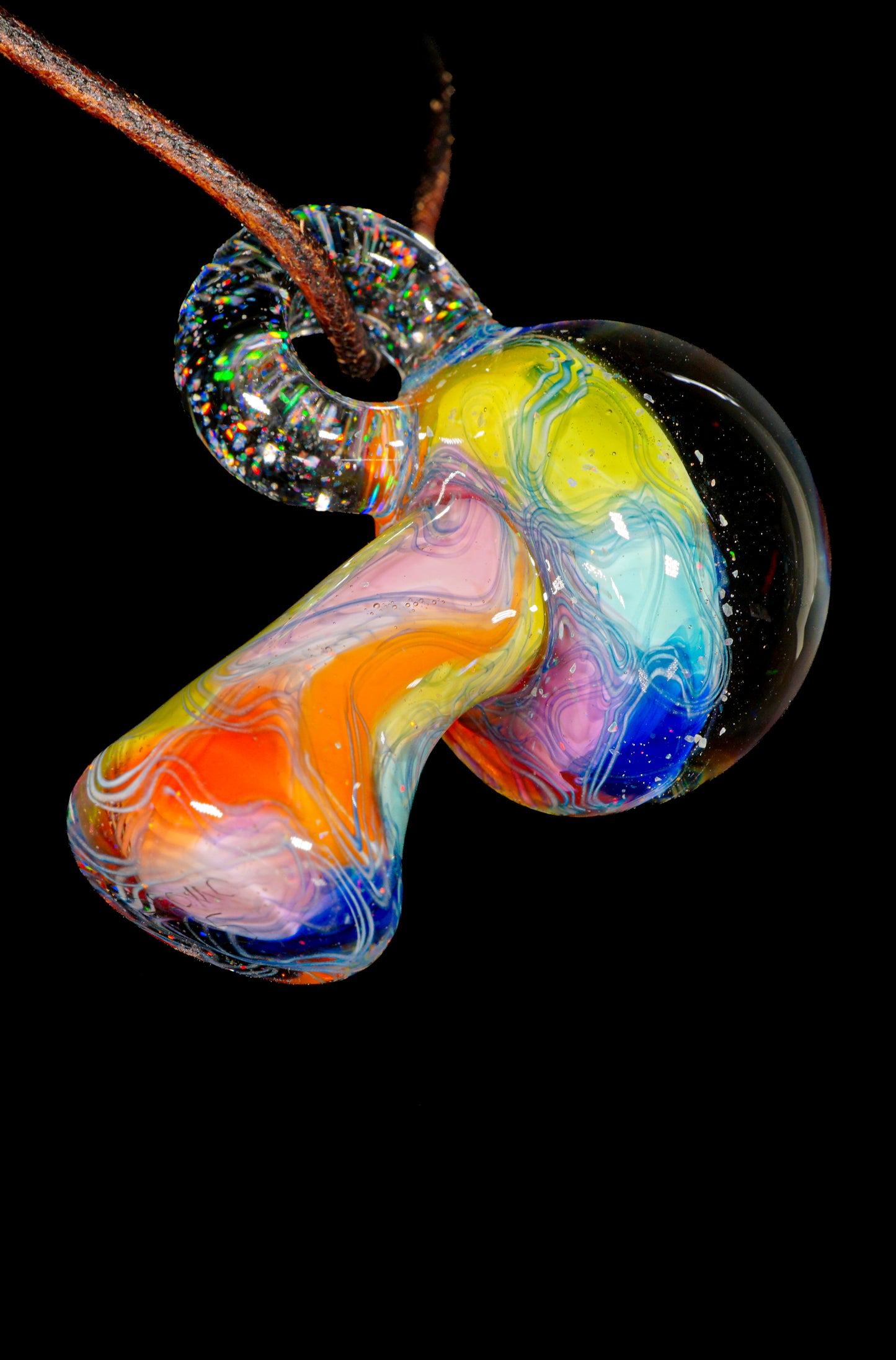Rainbow Single Opal UV Scribble Mushroom Pendant
