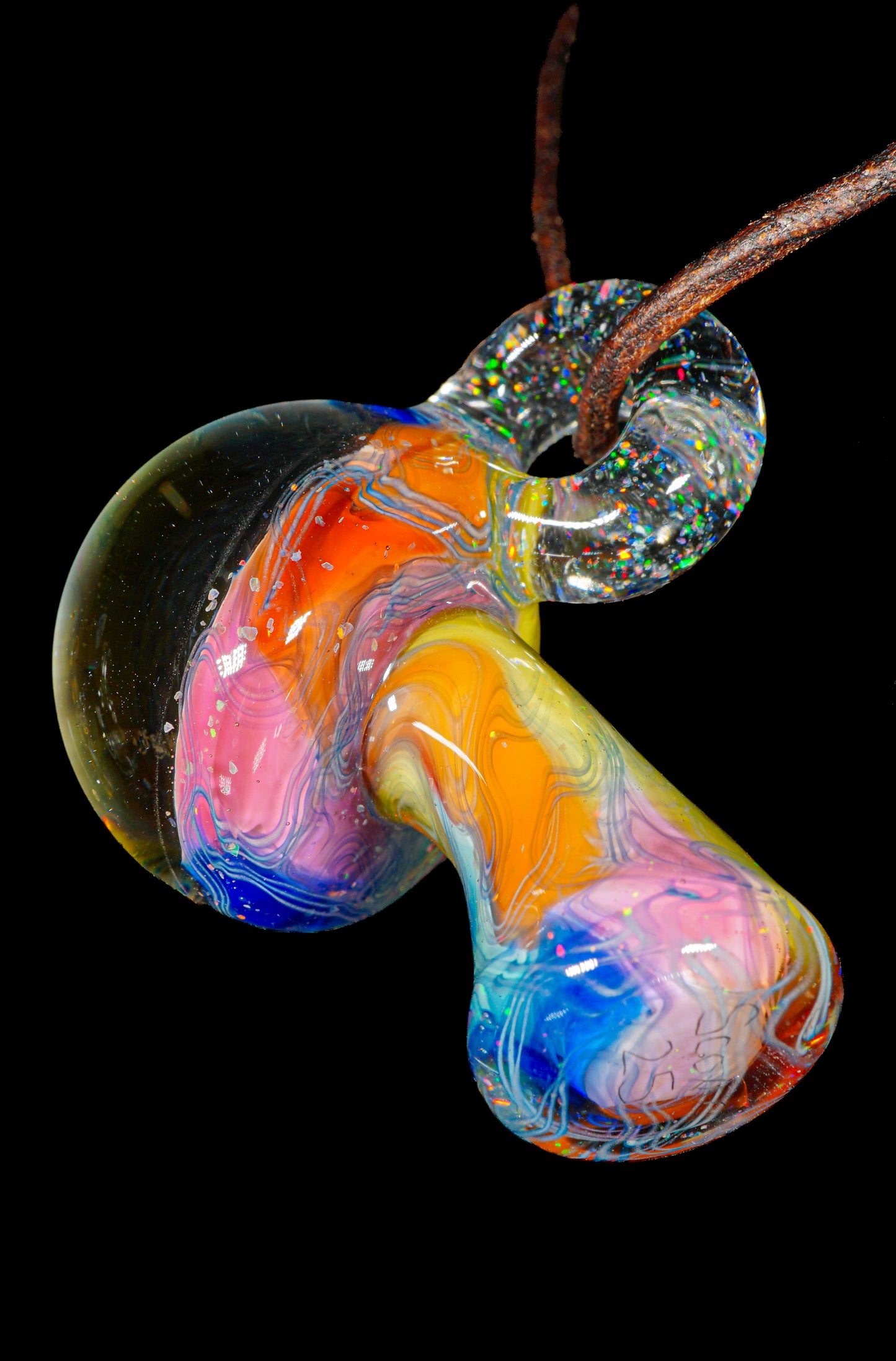 Rainbow Single Opal UV Scribble Mushroom Pendant