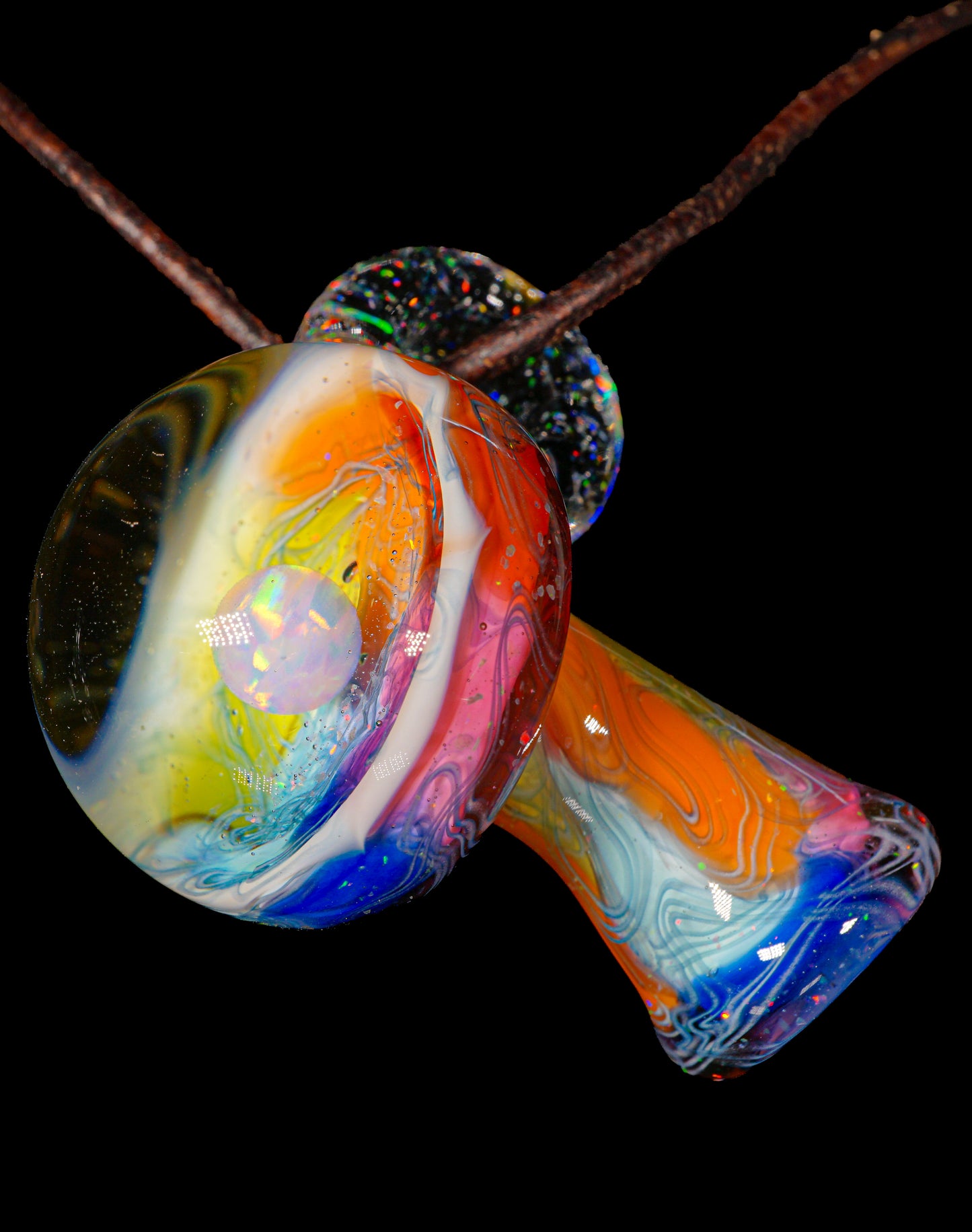 Rainbow Single Opal UV Scribble Mushroom Pendant