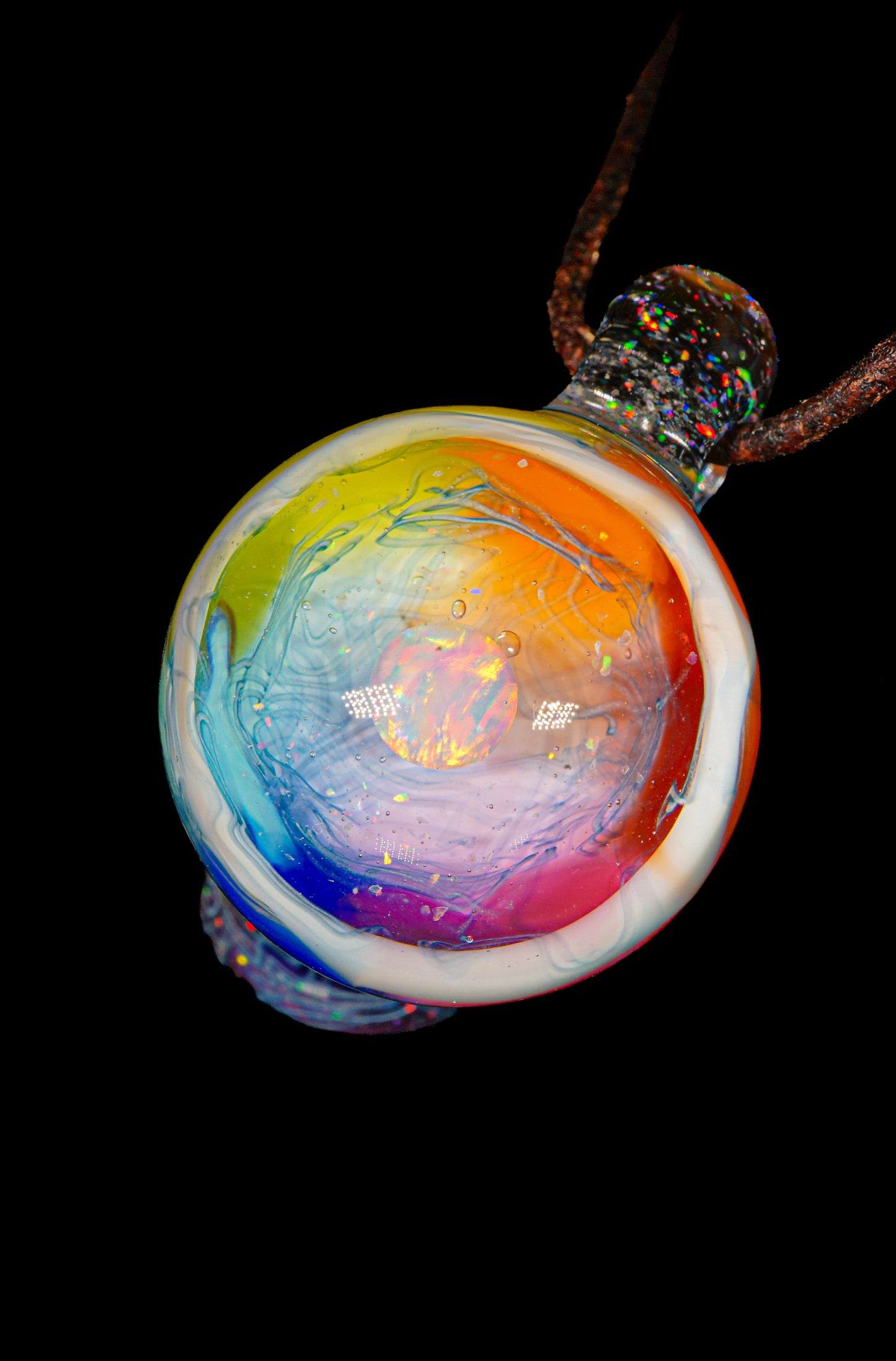 Rainbow Single Opal UV Scribble Mushroom Pendant