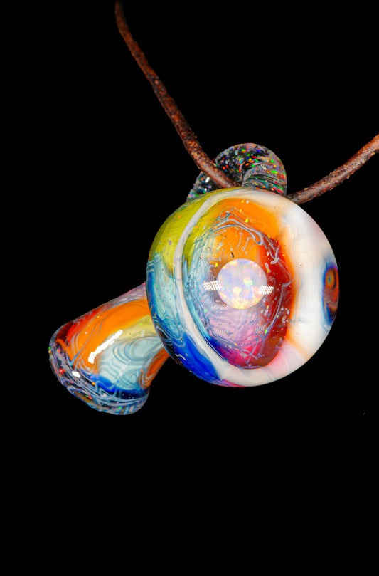 Rainbow Single Opal UV Scribble Mushroom Pendant