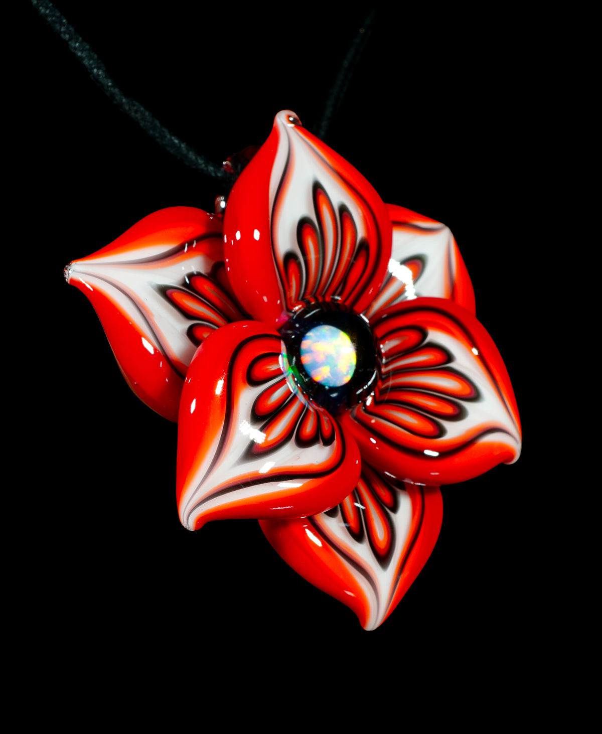 Red Pinstripe Flower Pendant