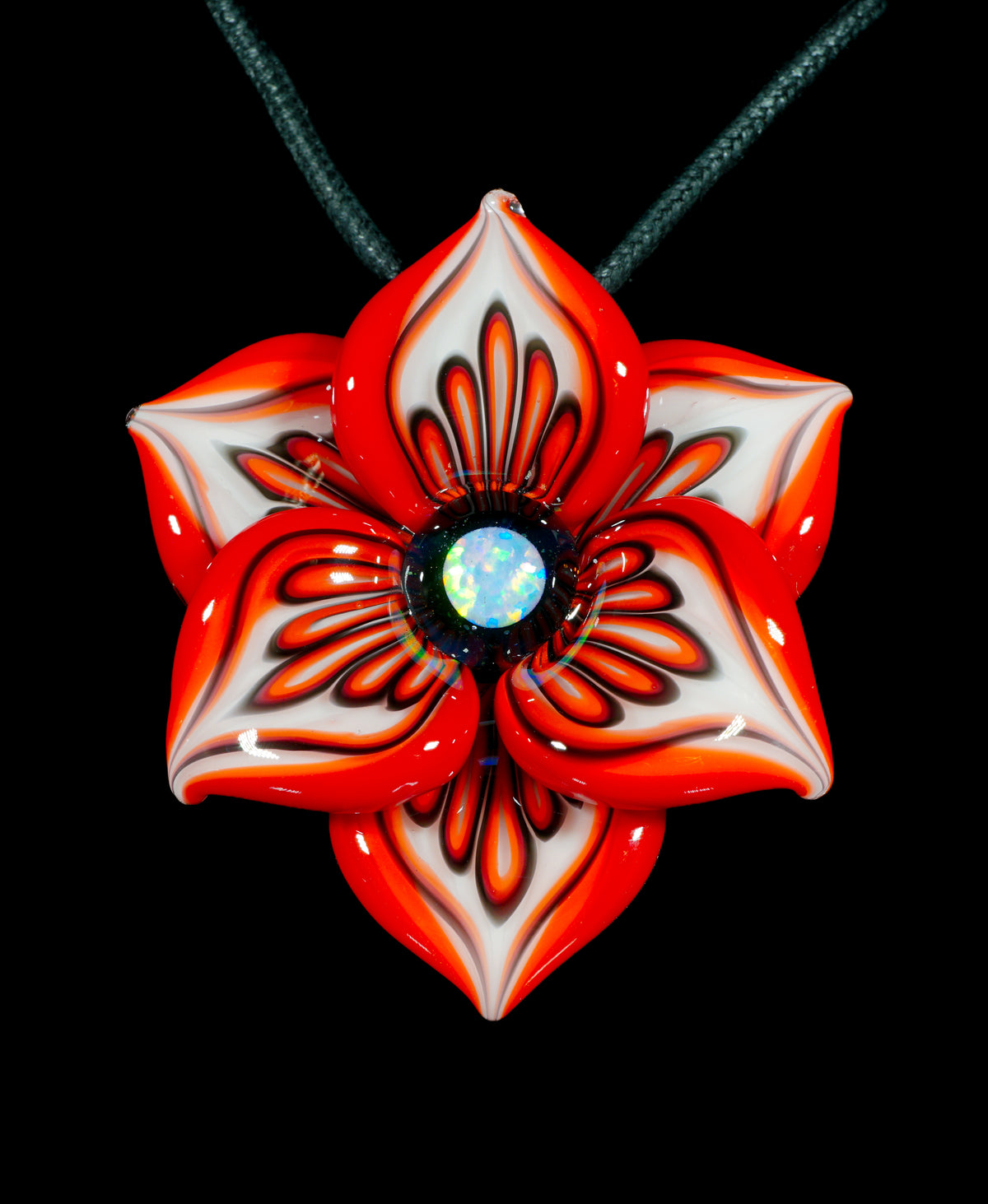 Red Pinstripe Flower Pendant