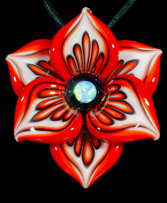 Red Pinstripe Flower Pendant