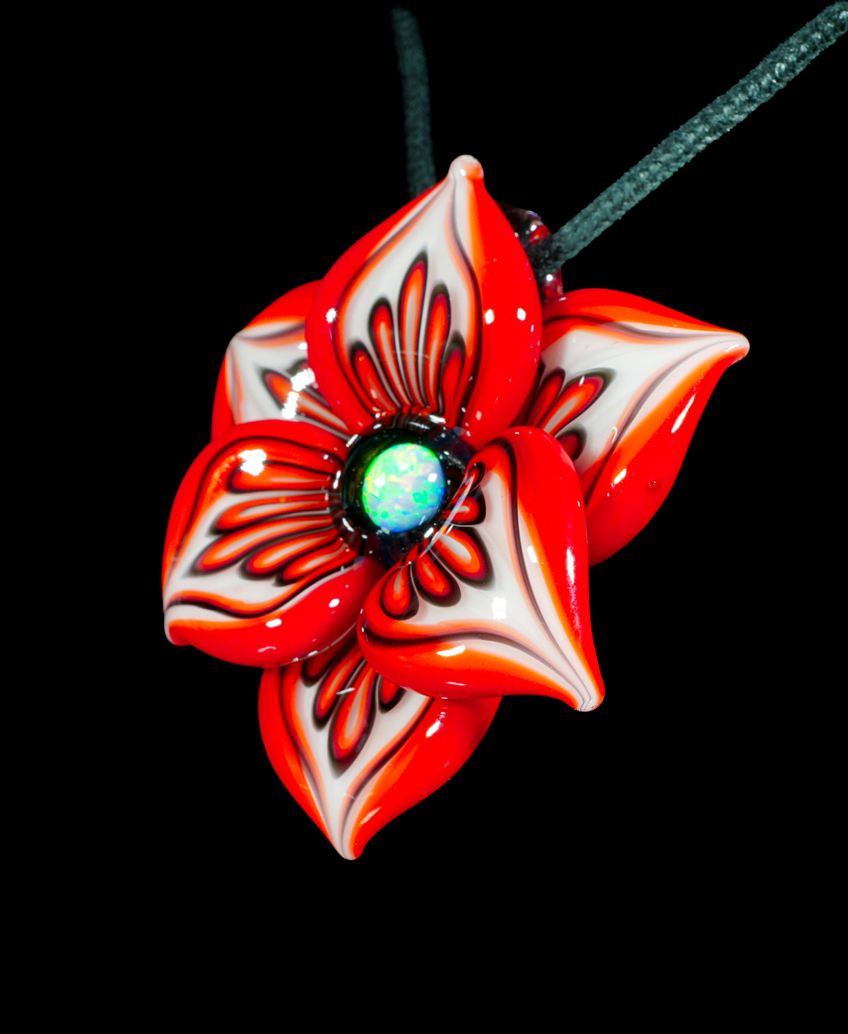 Red Pinstripe Flower Pendant