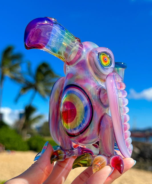 Cotton Candy over Glue Stick Rainbow Bird