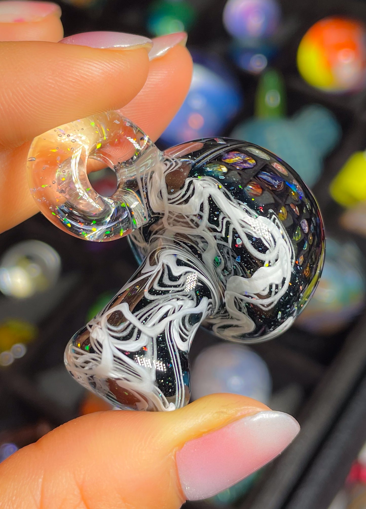 Opal Galaxy UV Scribble Mushroom Pendant