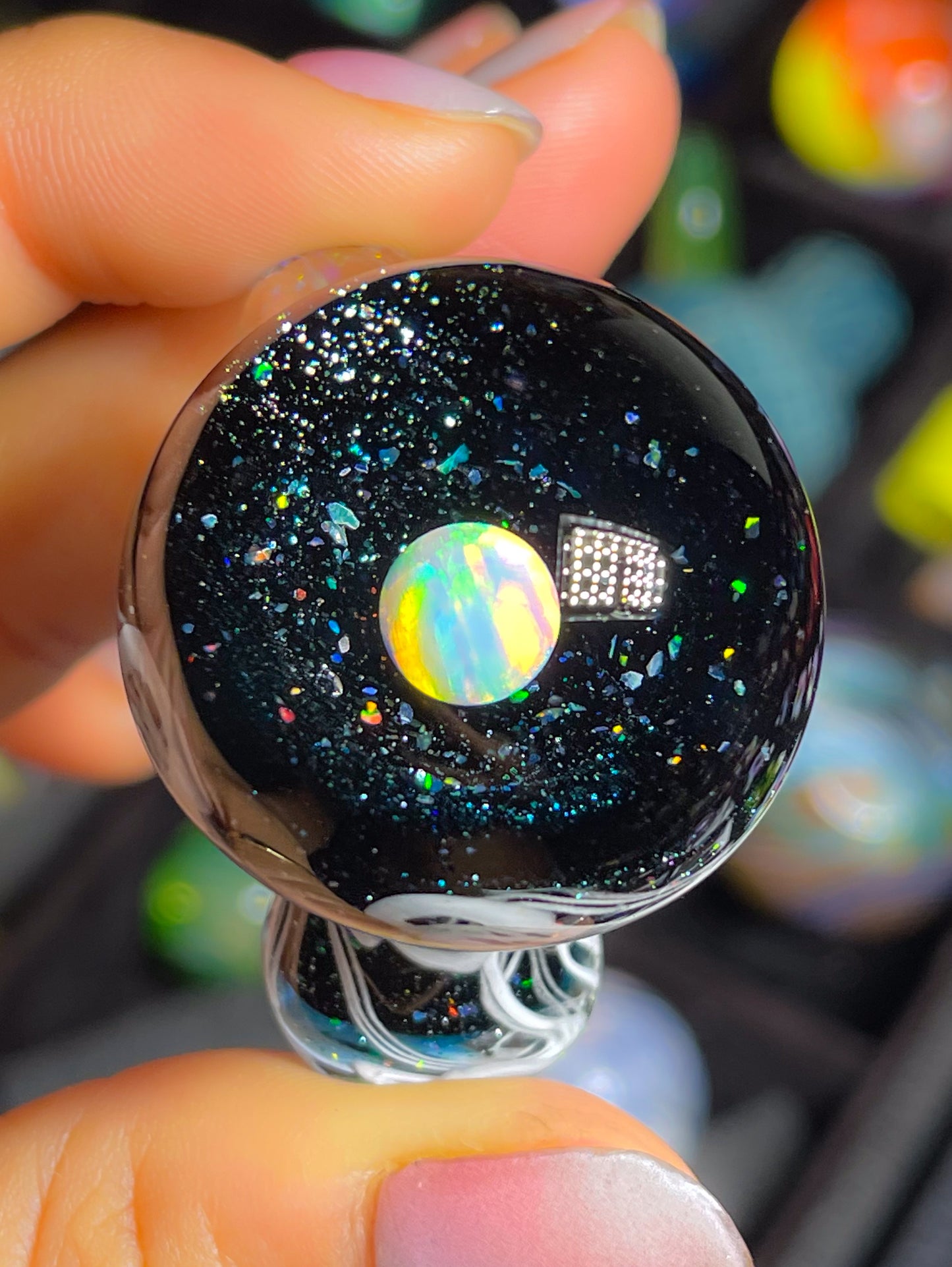 Opal Galaxy UV Scribble Mushroom Pendant