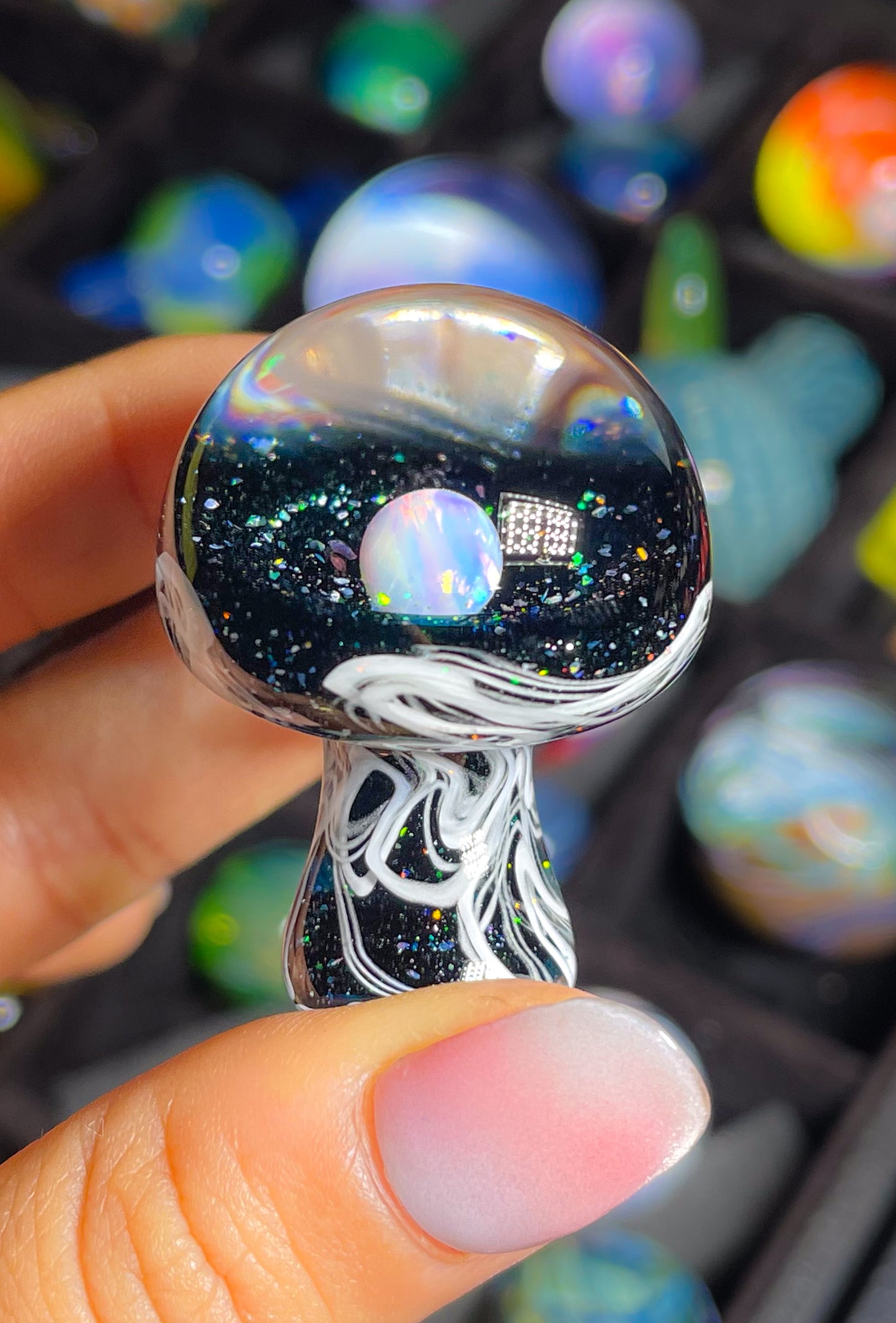 Opal Galaxy UV Scribble Mushroom Pendant