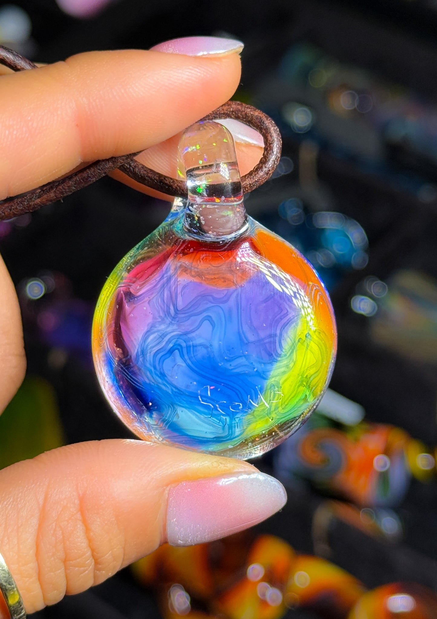 Opal UV Scribble Disk Pendant