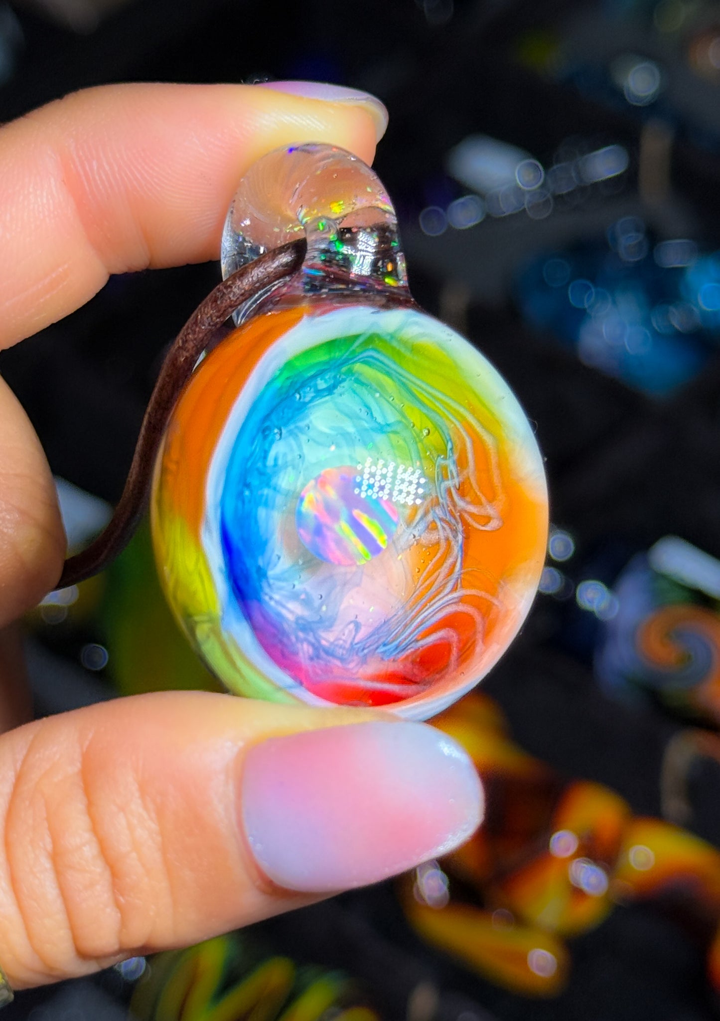 Opal UV Scribble Disk Pendant