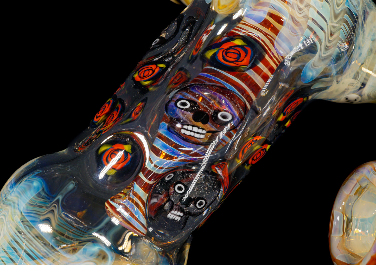 Skull and Roses Bubbler + Dancing Bear Marble (22mm)