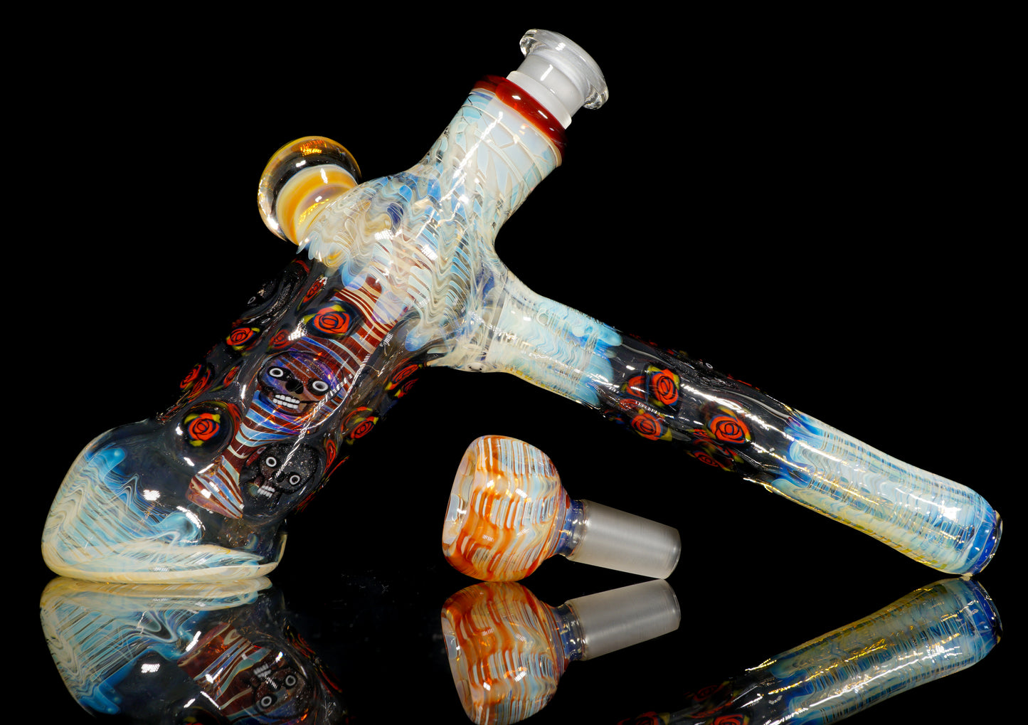 Skull and Roses Bubbler + Dancing Bear Marble (22mm)