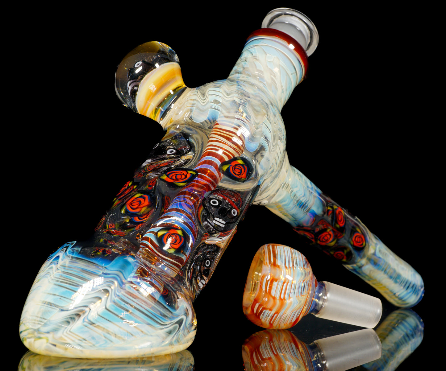 Skull and Roses Bubbler + Dancing Bear Marble (22mm)