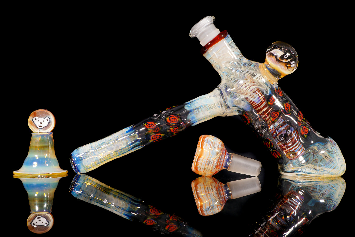 Skull and Roses Bubbler + Dancing Bear Marble (22mm)