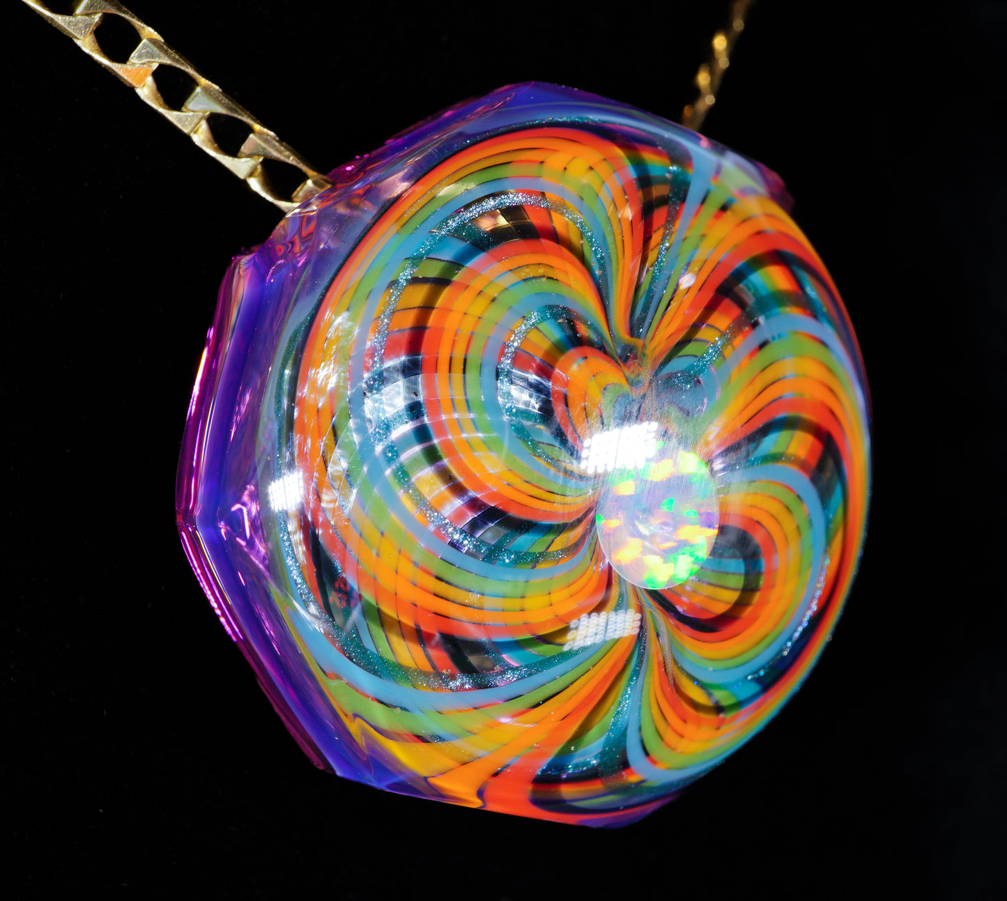 Faceted Royal Jelly Rainbow Retti Opal Pendant no.5